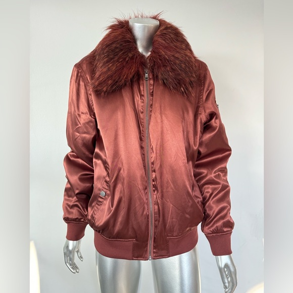 Bomber jacket Red Satin Fur collared M Calvin Klein Jeans - Picture 12 of 12